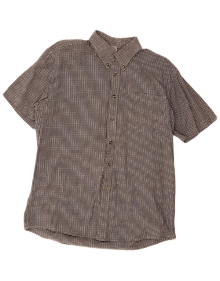 Brugi Mens Short Sleeve Shirt Size 41 Large Grey Check Cotton