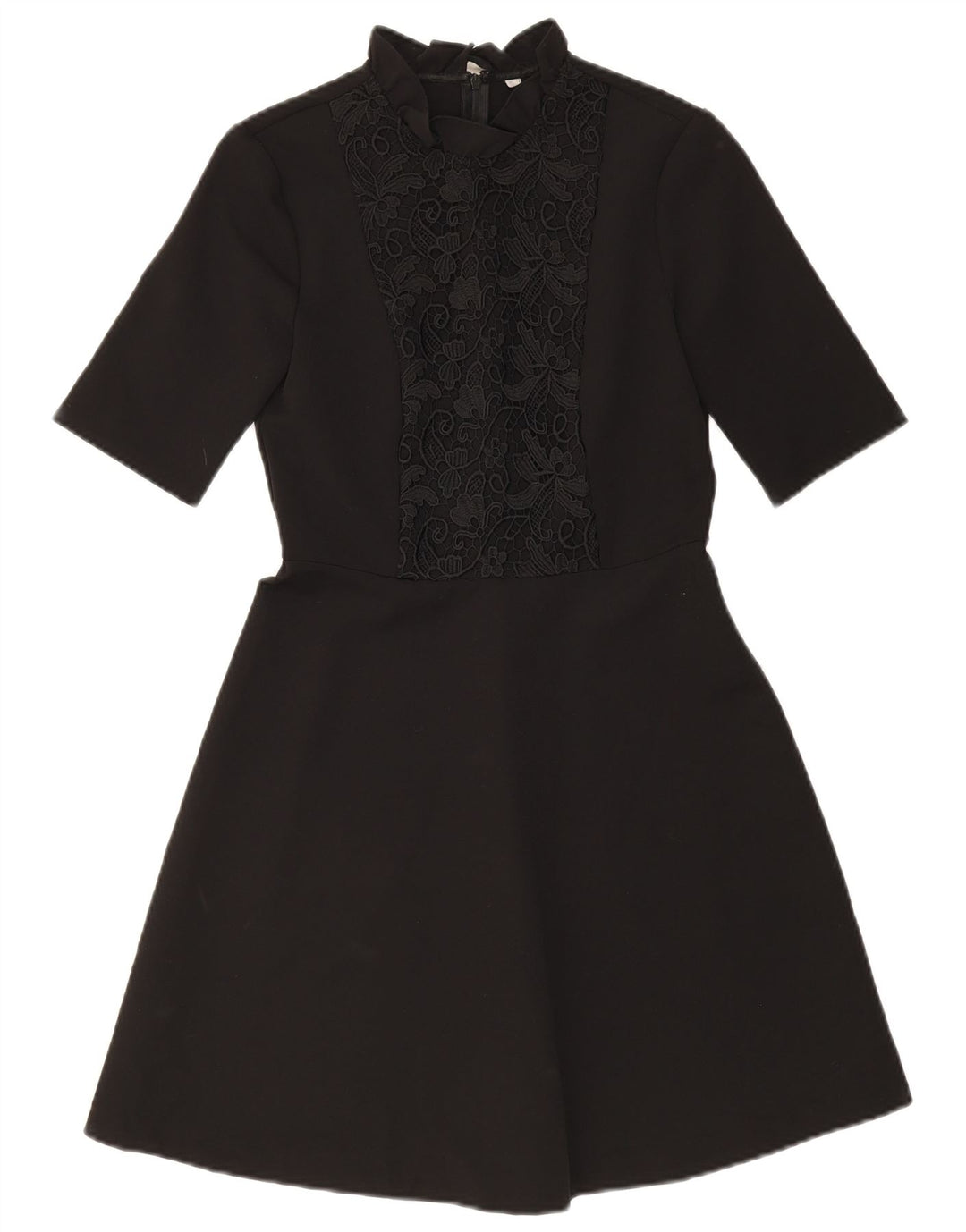 ZARA Dame A-Line Kjole UK 10 Small Black Floral Polyester