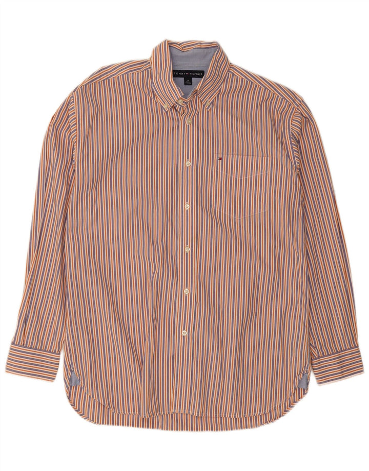 TOMMY HILFIGER Mens Shirt Medium Orange Striped Cotton