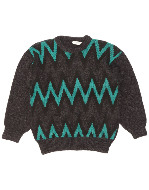 Vintage Mens Crew Neck Jumper Sweater Large Grey Chevron