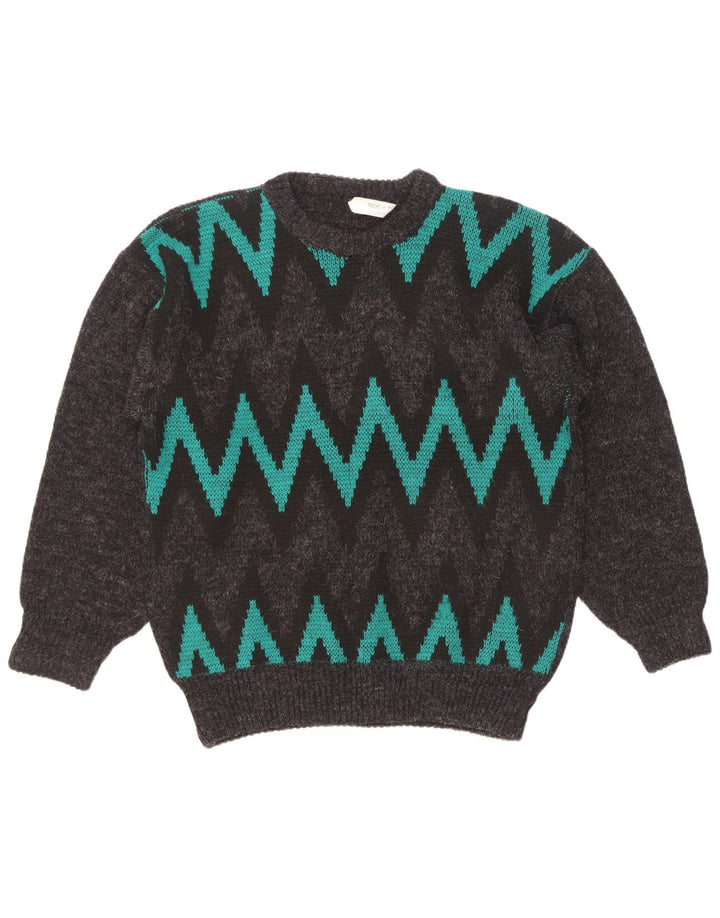 Vintage herre rund hals sweater stor grå Chevron
