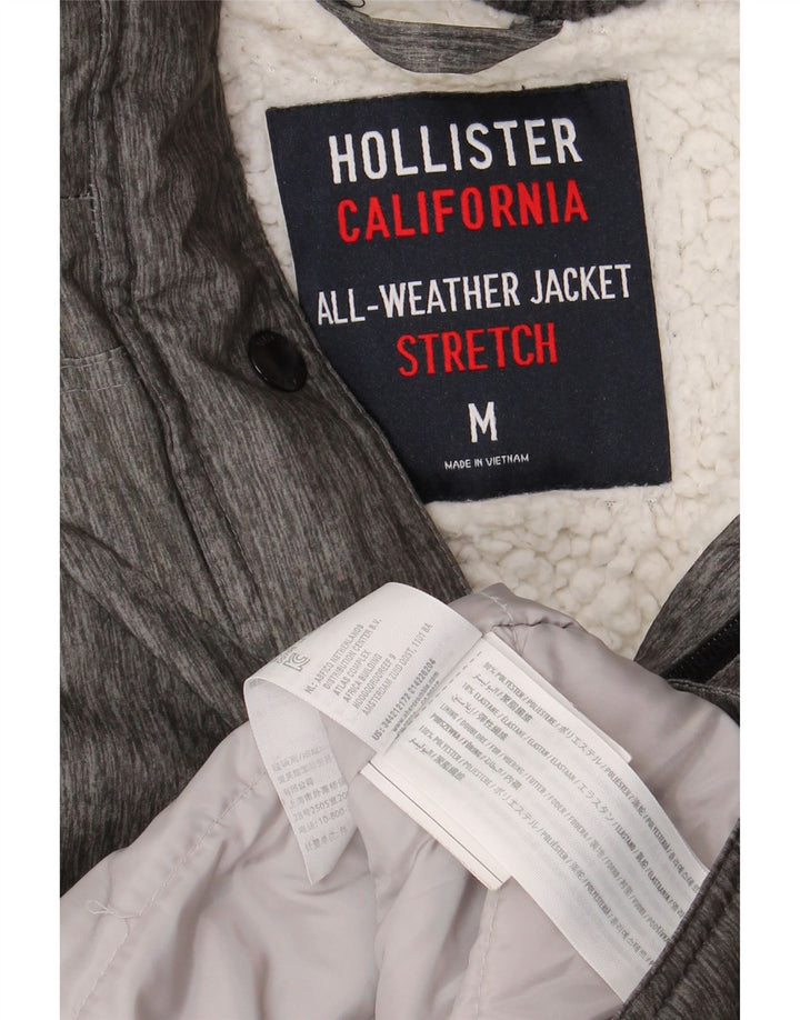 HOLLISTER Womens Hooded Parka Jacket UK 14 Medium Grey Flecked Polyester