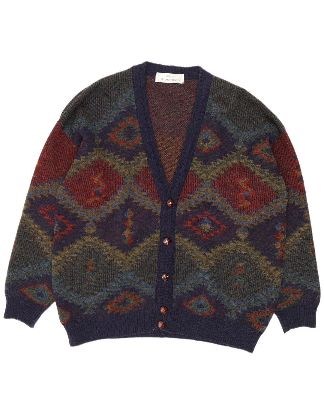 Marks & Spencer Mens St. Michael Cardigan Sweater XL Navy Blue Retro