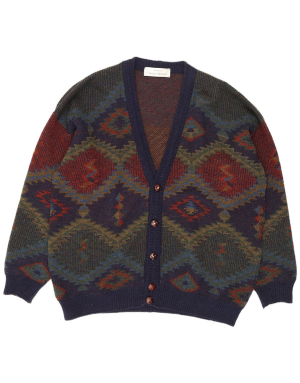 Marks & Spencer Mens St. Michael Cardigan Suéter XL Azul Marino Retro