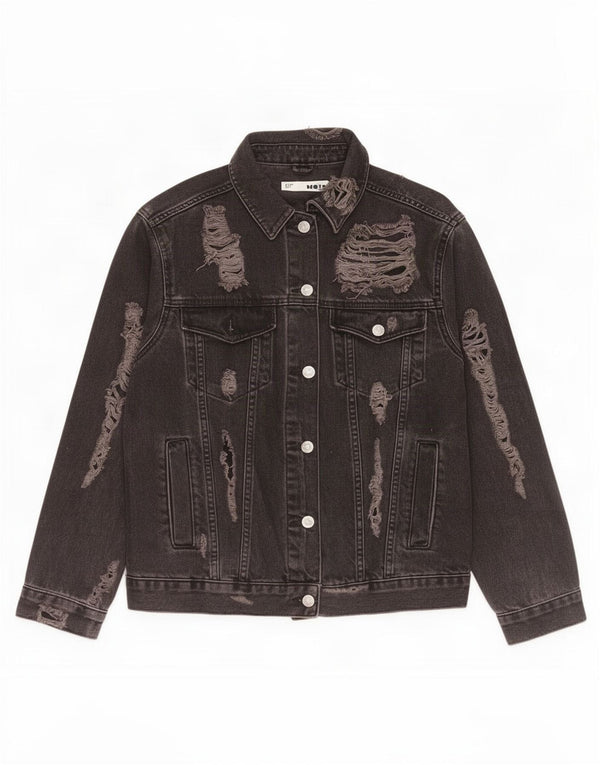 Topshop Womens Distressed Oversized Τζιν μπουφάν UK 10 Μικρό μαύρο βαμβακερό