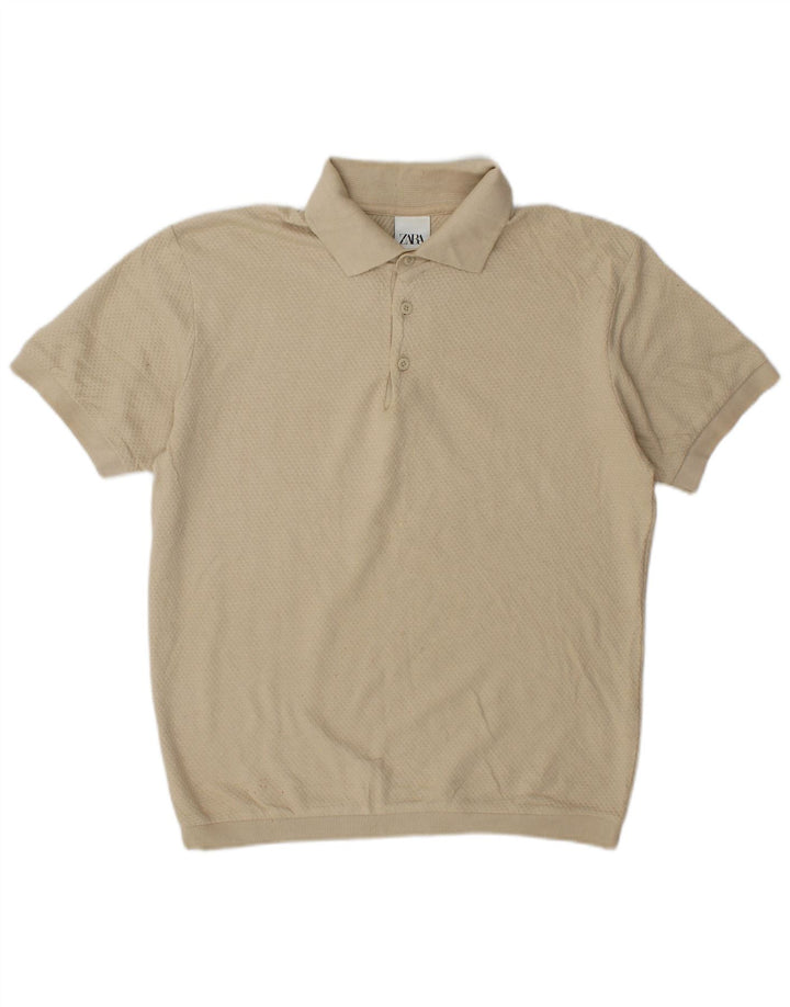 Zara Mens Polo Shirt Medium Beige Cotton