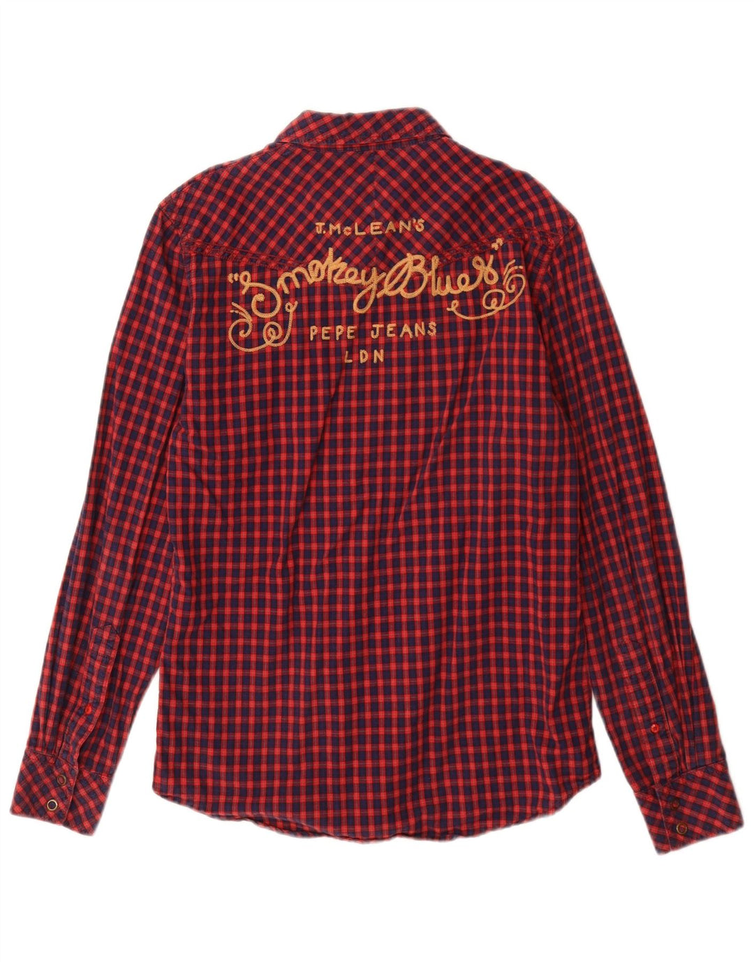 PEPE Jeans Mens Graphic Flannel Shirt Small Red Gingham Cotton