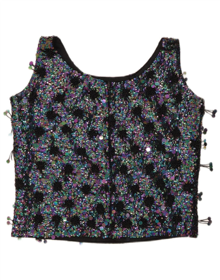 MA CHERIE Womens Crop Sleeveless Blouse Top IT 42 Medium Black Colourblock