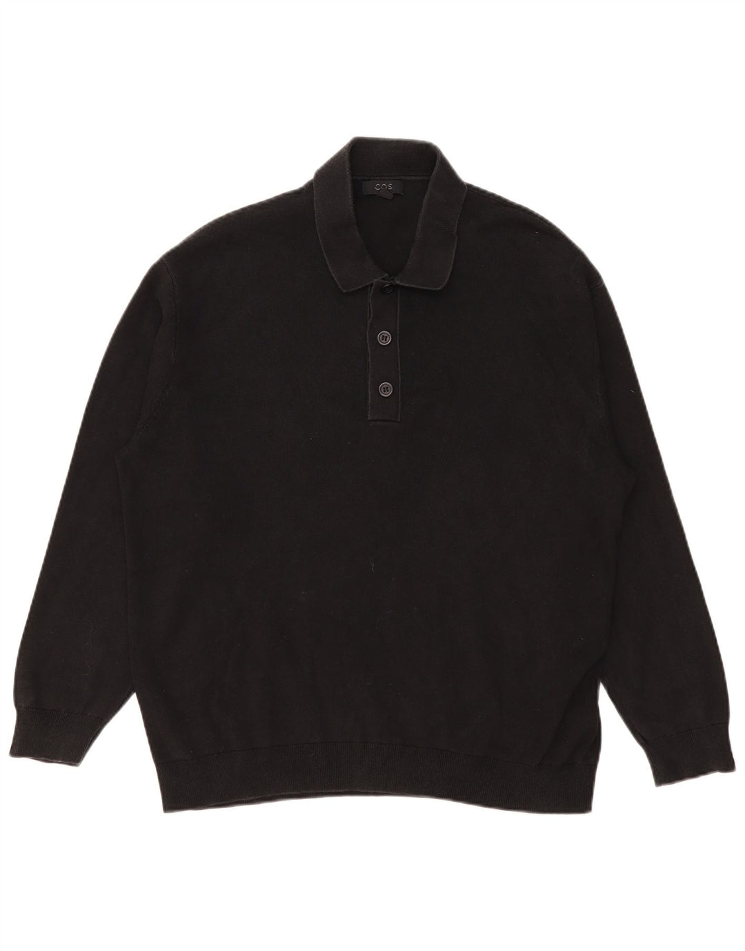 Cos Mens Long Sleeve Polo Shirt Medium Black Cotton