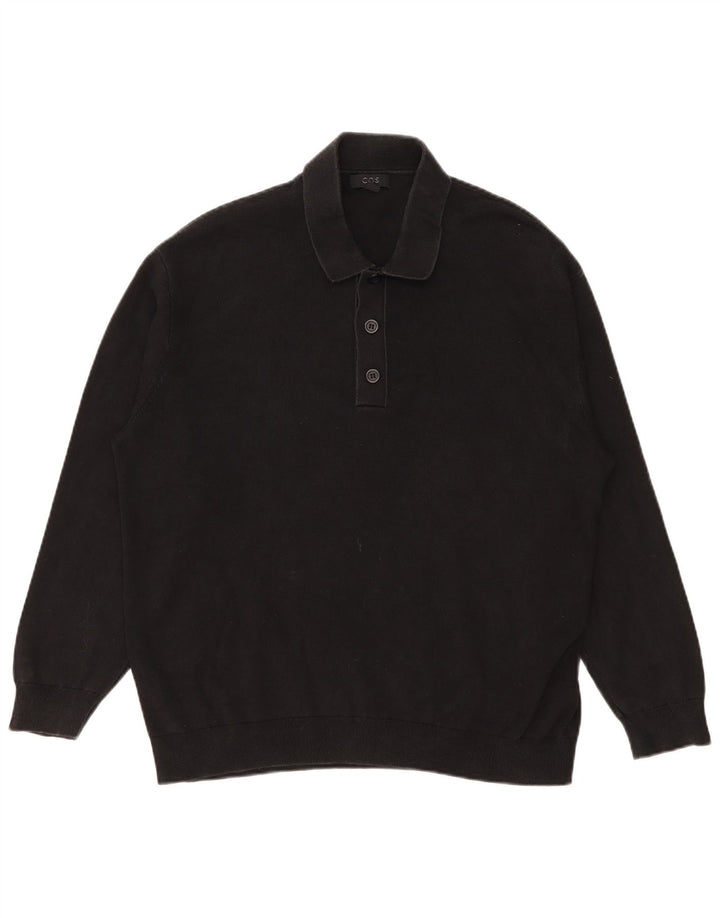 Cos Mens Long Sleeve Polo Shirt Medium Black Cotton