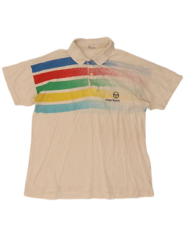 Polo da uomo Sergio Tacchini IT 52 Large in cotone a righe bianco sporco