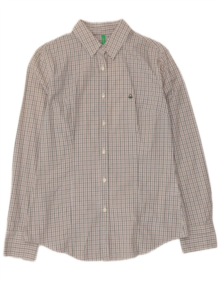 Benetton Womens Shirt UK 14 Large Grey Cotton