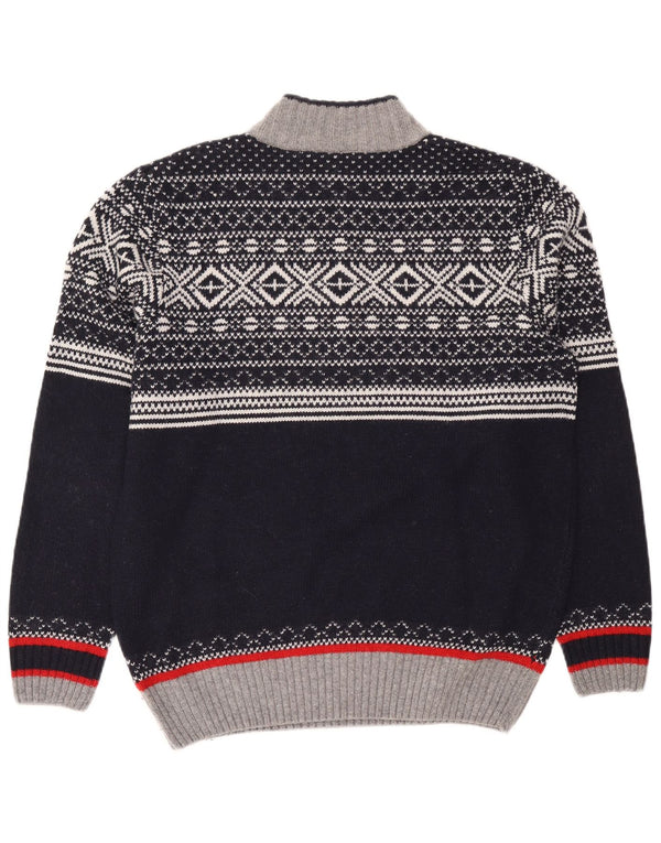 Vintage herre lynlås-hals sweater XL marineblå Fair Isle polyakryl