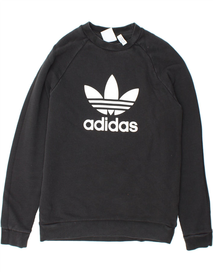 ADIDAS Mens Graphic Sweatshirt Jumper Small Black Cotton Vintage Adidas and Second-Hand Adidas from Messina Hembry 