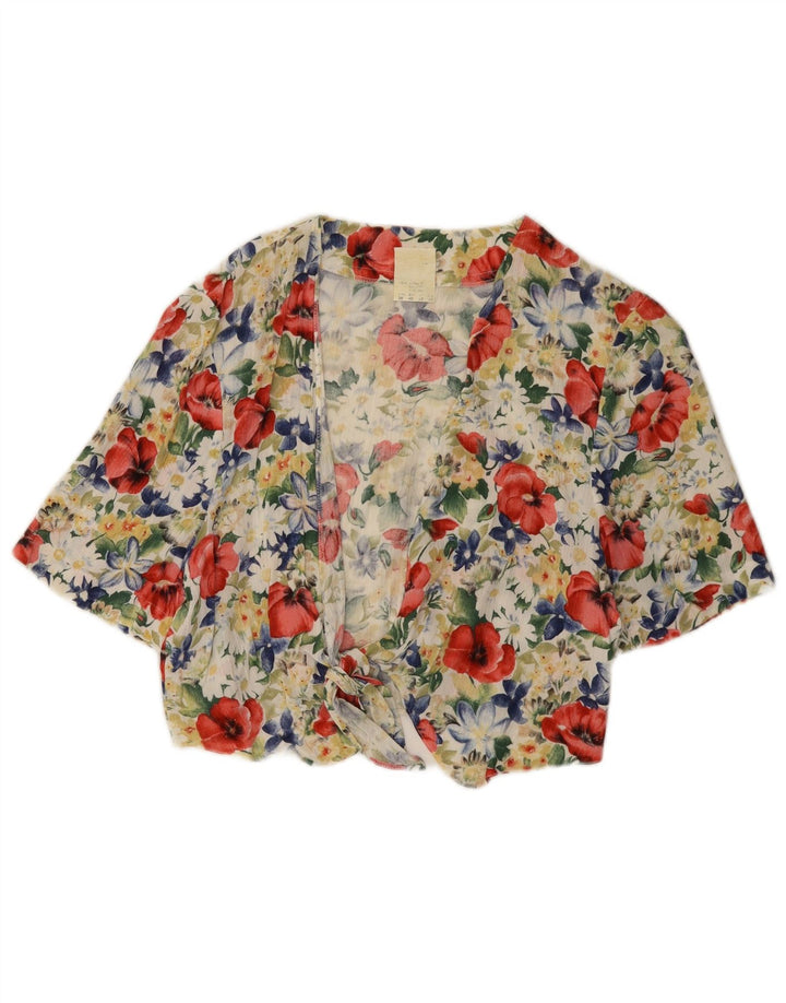 Vintage Womens Crop Blouse Top UK 12 Medium Multicoloured Floral Viscose