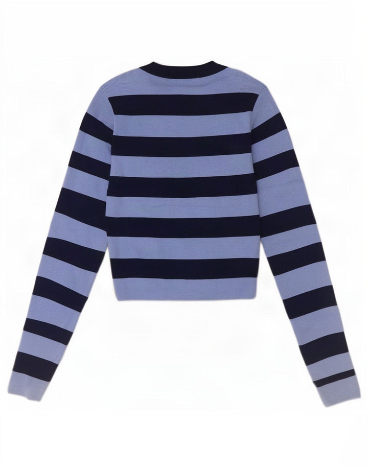 Zara Dame Crop Top Langærmet UK 8 Lille Blå Stribet