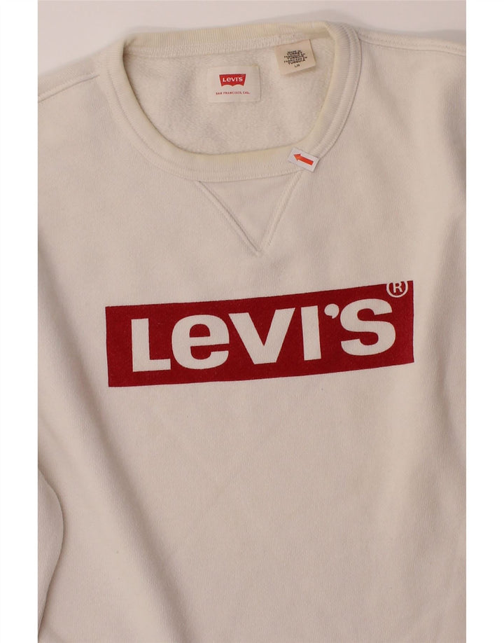 LEVI'S Mens Graphic Sweatshirt Jumper Large White Cotton Vintage Levi's and Second-Hand Levi's from Messina Hembry 