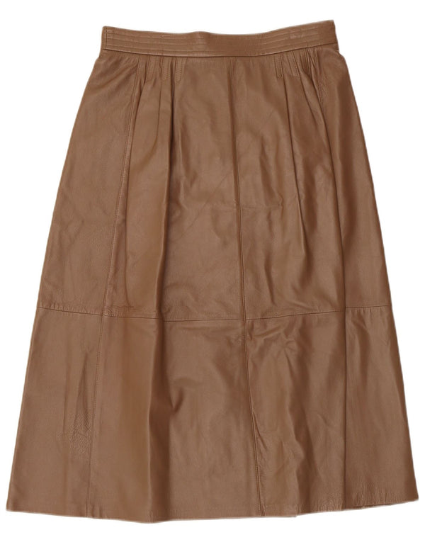 Vintage plisseret lædernederdel til kvinder UK 12 Medium W30 brunt læder