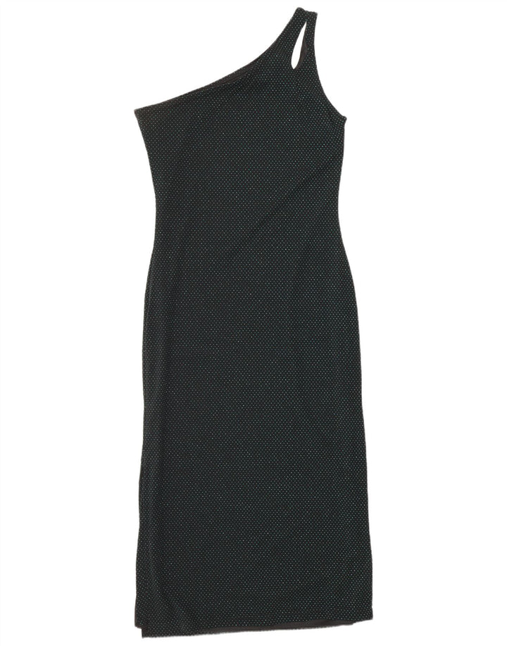 HENNES Womens Maxi One Shoulder Dress EU 42 Large Black Spotted