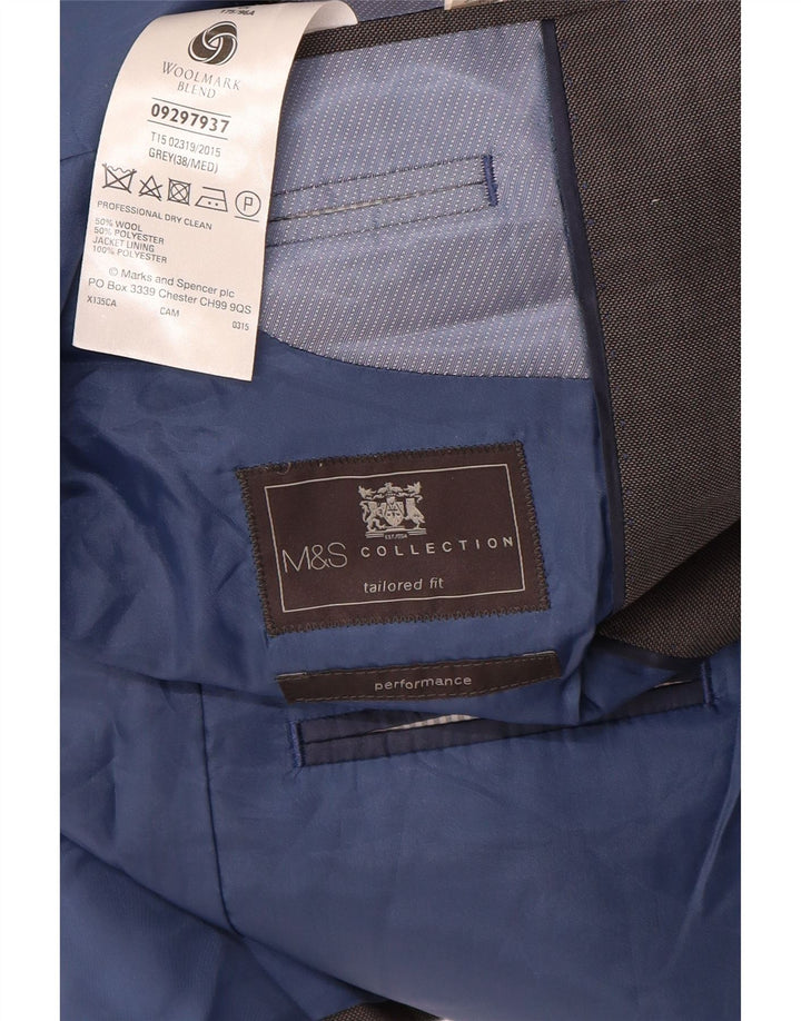 MARKS & SPENCER Giacca blazer da uomo a 2 bottoni su misura UK 38 Grigio medio