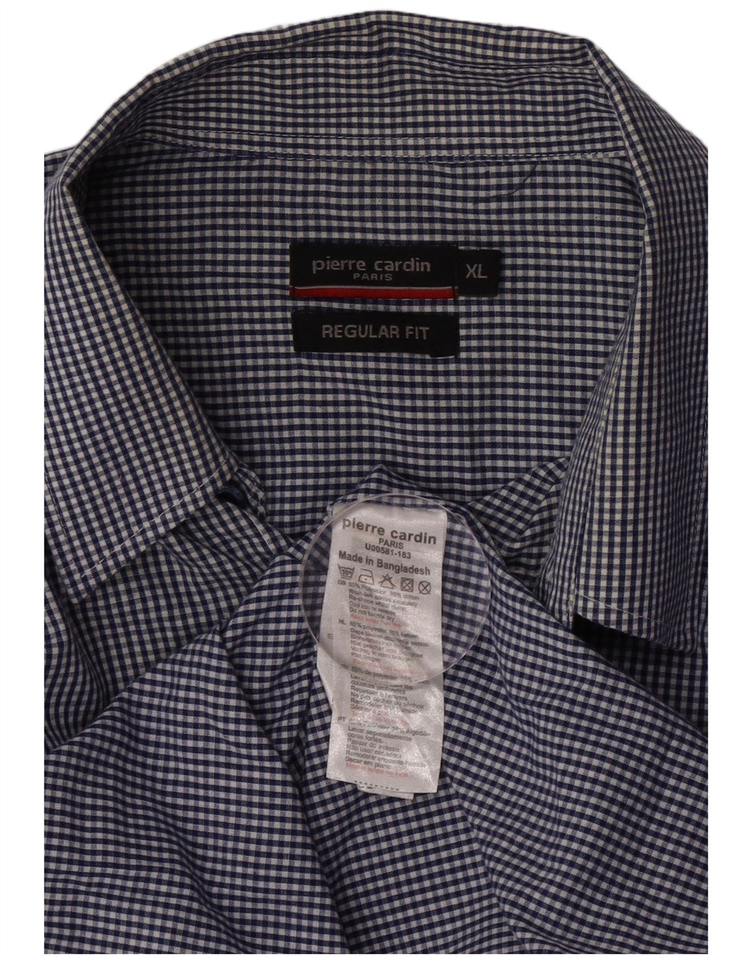 Pierre Cardin Mens Regular Fit Shirt XL Navy Blue Gingham Polyester