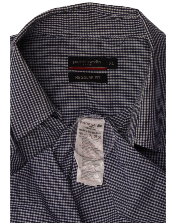 Pierre Cardin Mens Regular Fit Shirt XL Navy Blue Gingham Polyester
