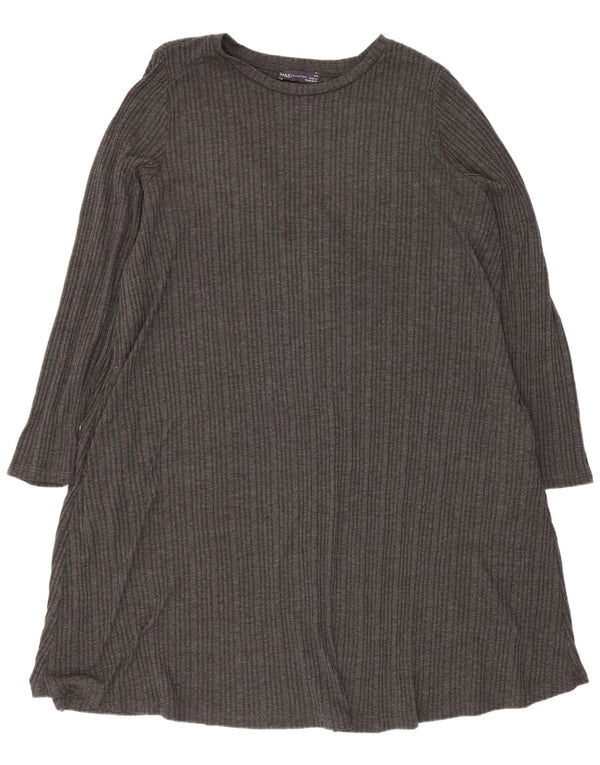 Marks & Spencer Damen Langarm-T-Shirt-Kleid UK 24 4XL Grau gestreift