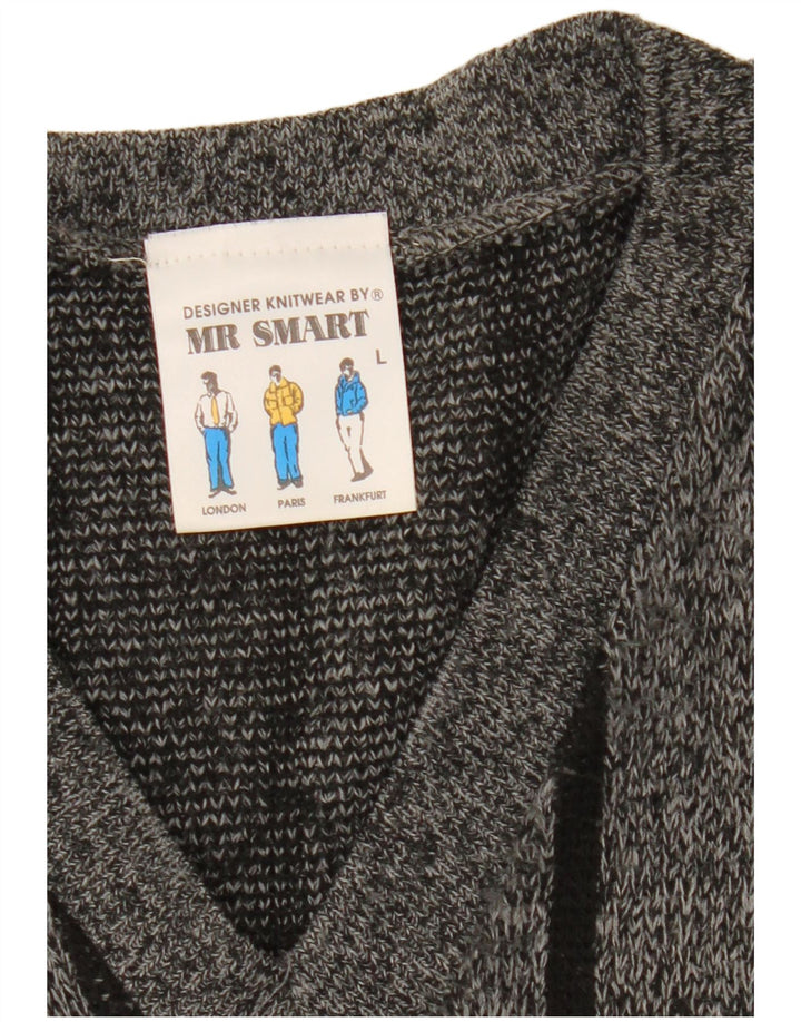 Vintage Mens V-Neck Jumper Sweater Large Grey Argyle/Diamond Acrylic