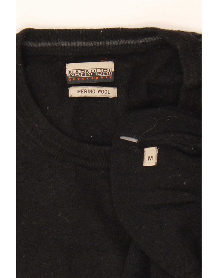 Napapijri Mens Crew Neck Jumper Sweater Medium Black Wool