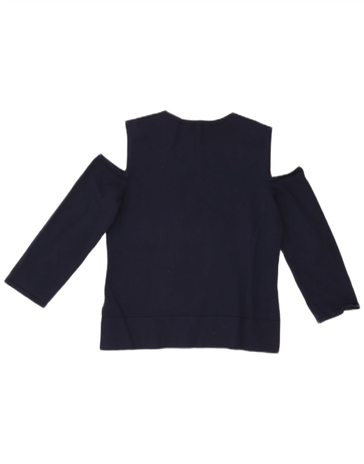 Hobbs Womens Off Shoulder Top 3/4 Sleeve UK 12 Medium Navy Blue Viscose