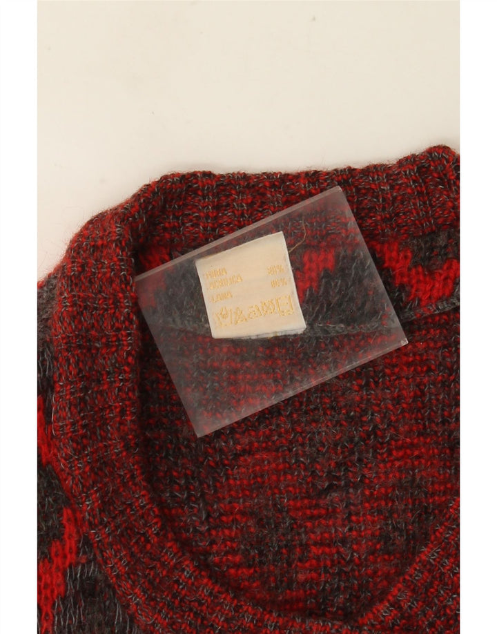 VINTAGE Womens Oversized Cardigan Sweater UK 16 Large Red Geometric Wool