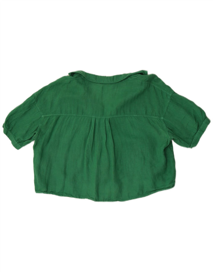 Zara Womens Oversized Crop Short Sleeve Shirt Blouse UK 14 Medium Green