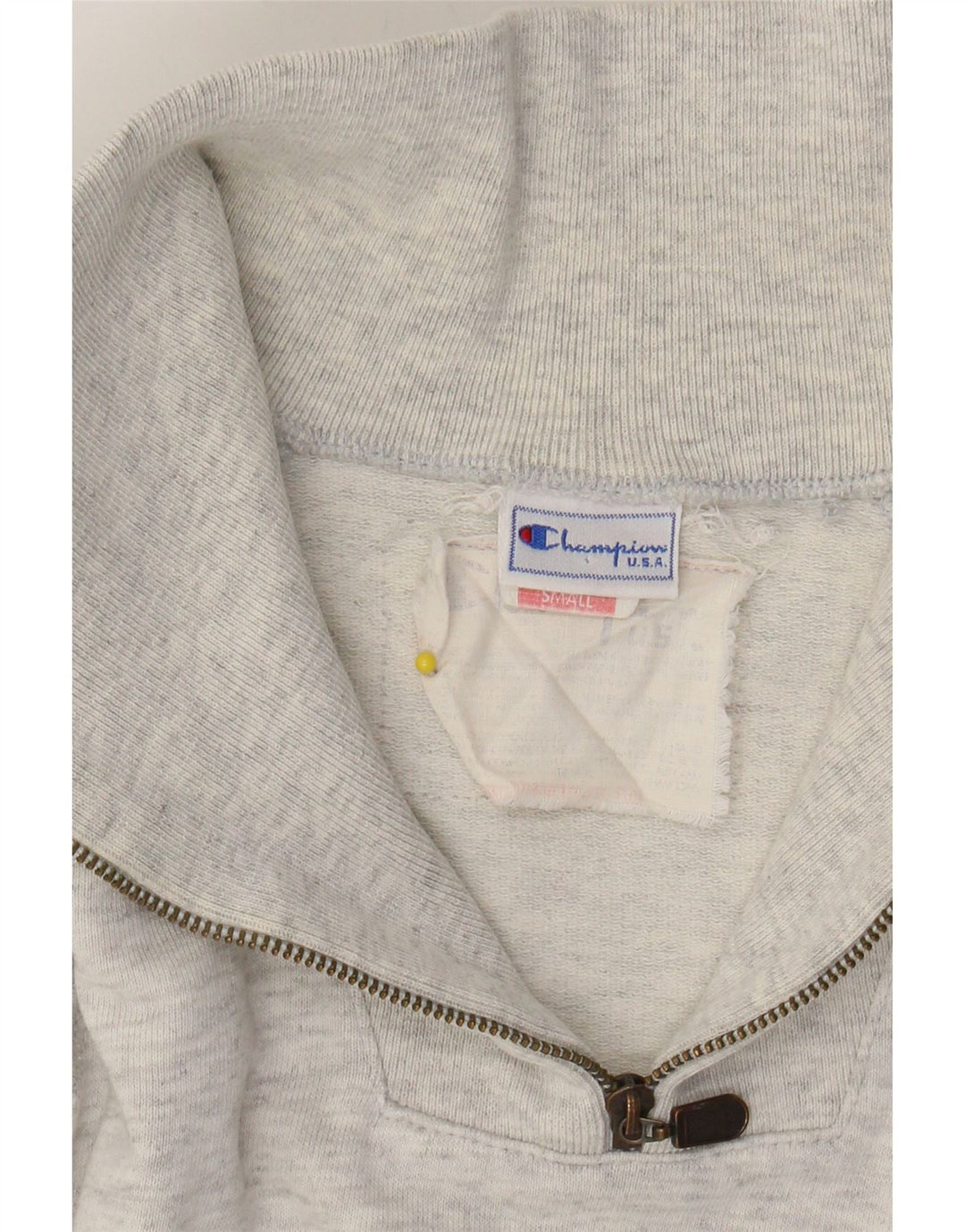 CHAMPION Mens Zip Neck Jumper Sweater Small Grey Flecked Cotton Vintage Champion and Second-Hand Champion from Messina Hembry 