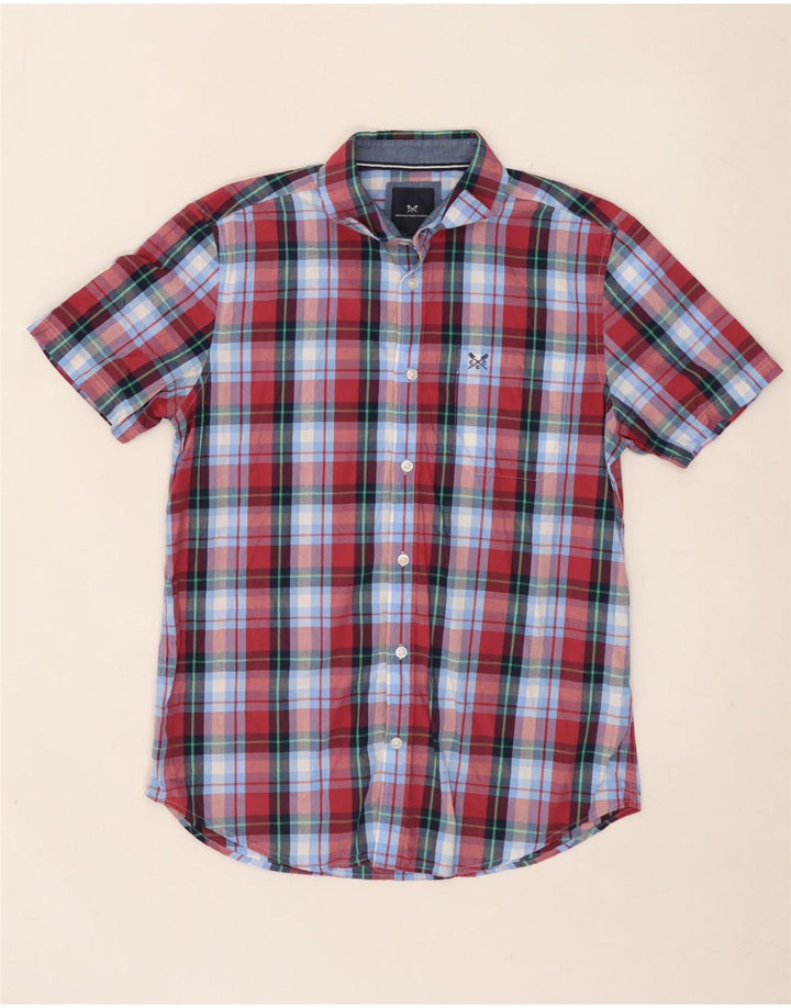 CREW CLOTHING Mens Short Sleeve Shirt Medium Blue Check Cotton