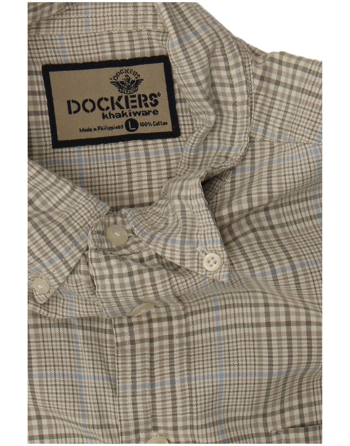 Dockers Mens Short Sleeve Shirt Large Khaki Check Cotton