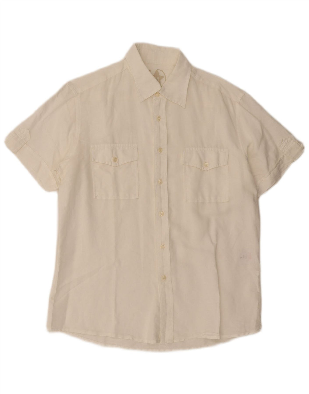 Mash Mens Short Sleeve Shirt Large Off White Linen