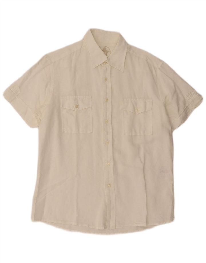 Mash Mens Short Sleeve Shirt Large Off White Linen