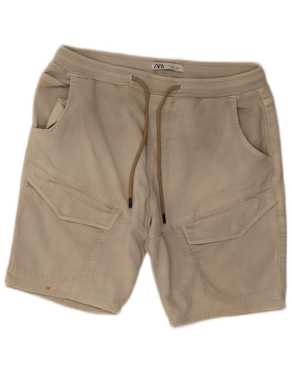 Zara Herre Cargo Shorts Large W32 Beige Bomuld