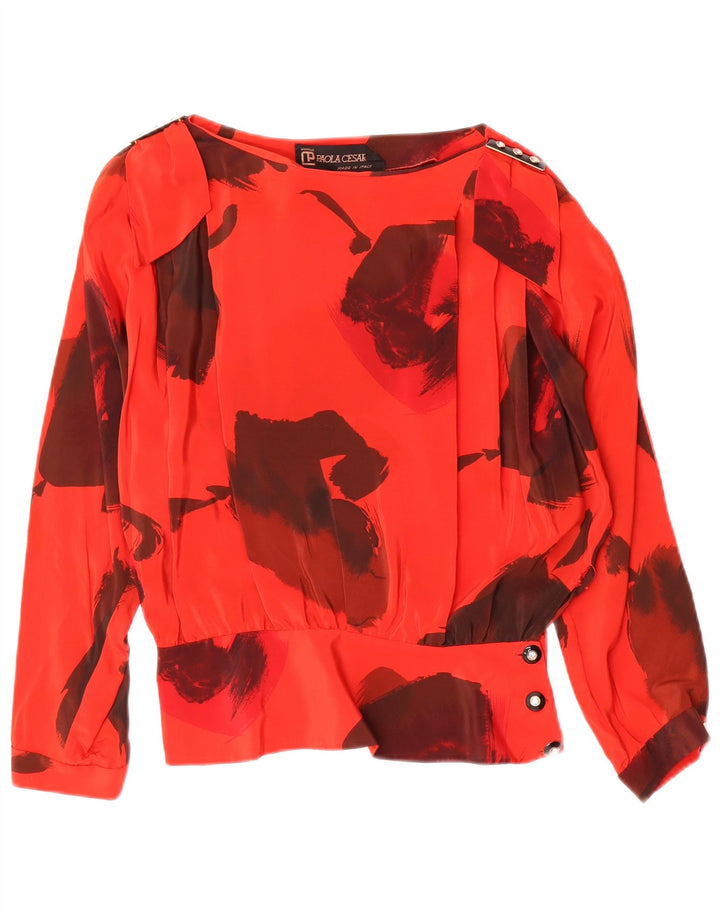 Vintage Womens Long Sleeve Blouse Top IT 42 Medium Red Floral Silk