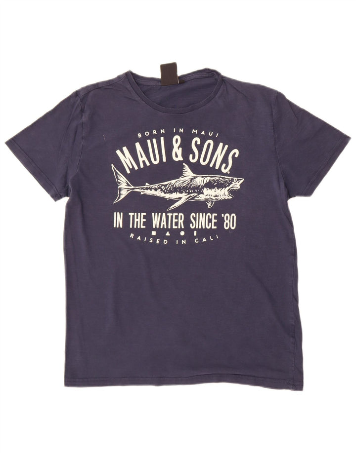 Maui and Sons Mens Graphic T-Shirt Top Medium Navy Blue