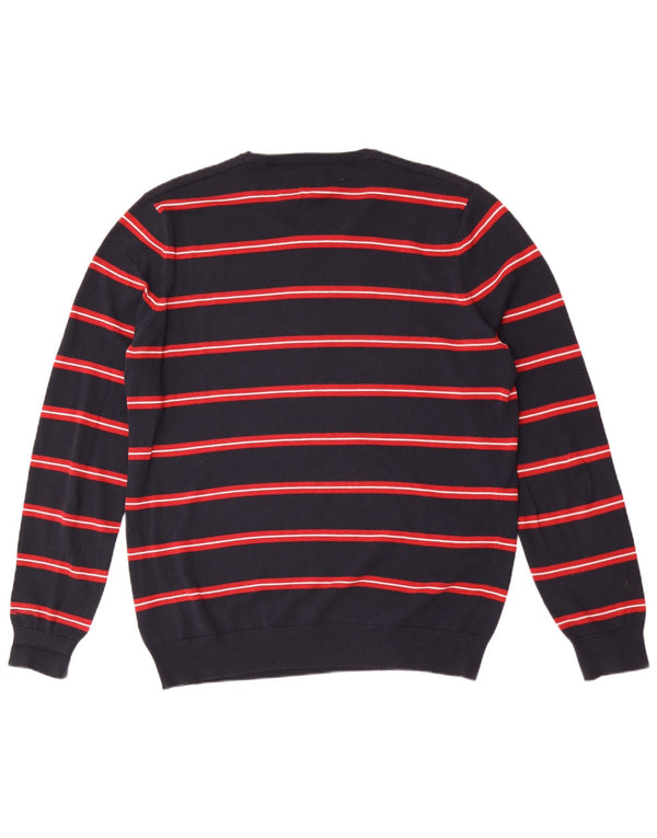 Ben Sherman Mens Crew Neck Jumper Sweater Large Navy Blue Striped Cotton