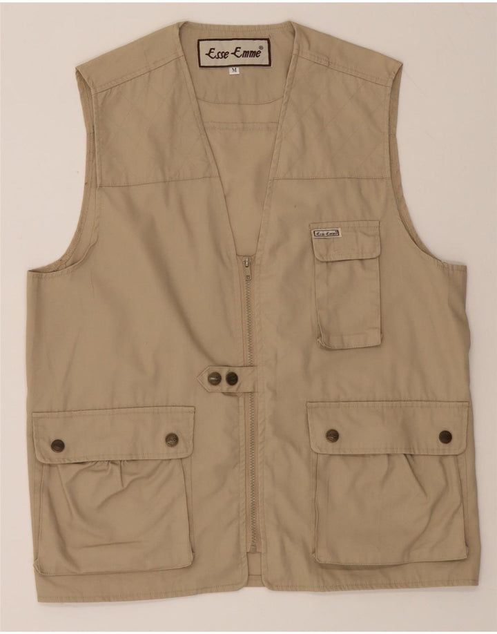 VINTAGE Mens Utility Gilet UK 38 Medium Beige Polyester Vintage Vintage and Second-Hand Vintage from Messina Hembry 