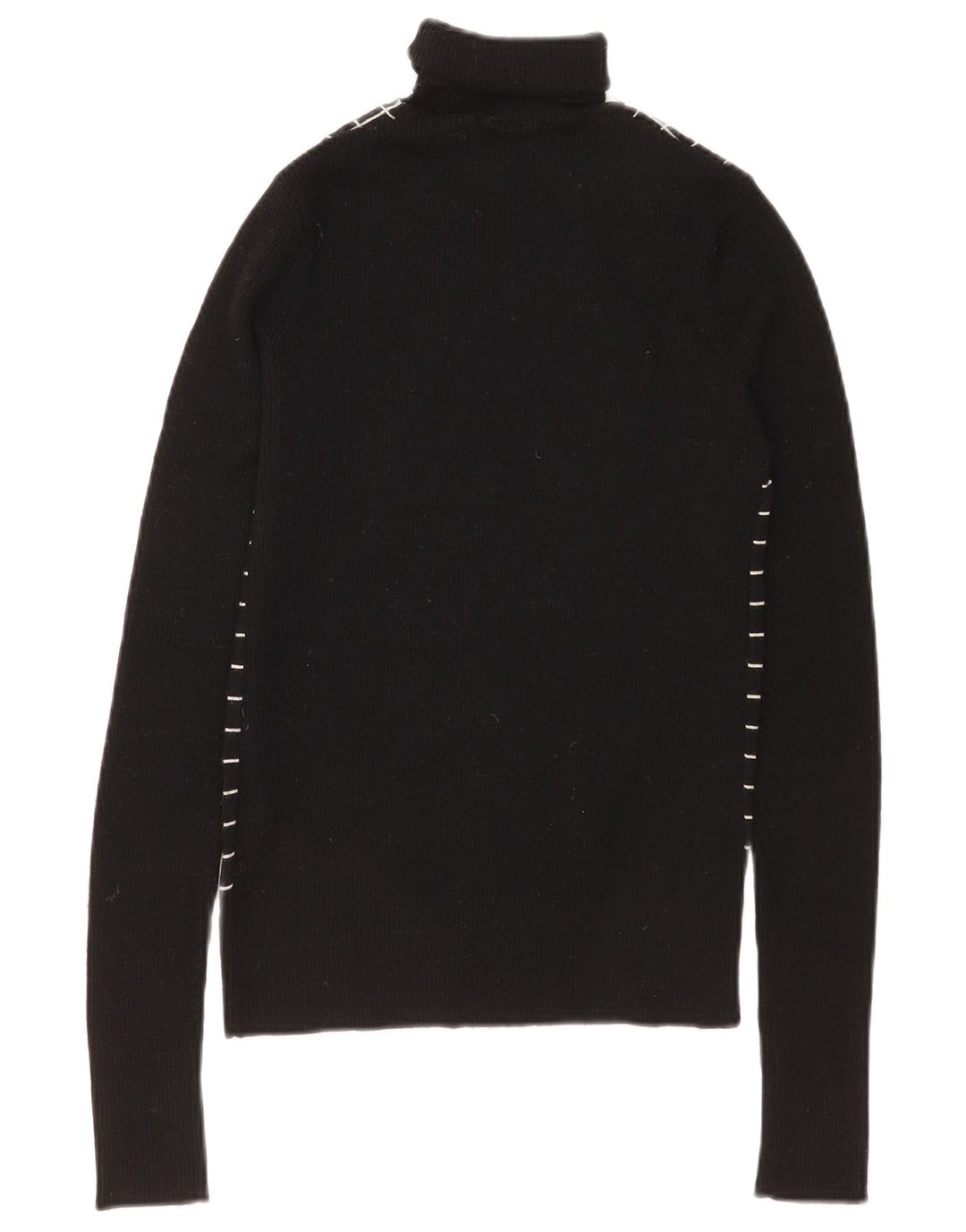 Maglione maglione vintage da donna con collo alto UK 12 lana a quadri nera media
