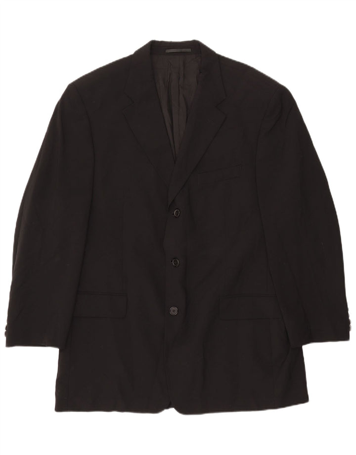 HUGO BOSS Mens 3 Button Blazer Jacket EU 54 2XL Black Wool