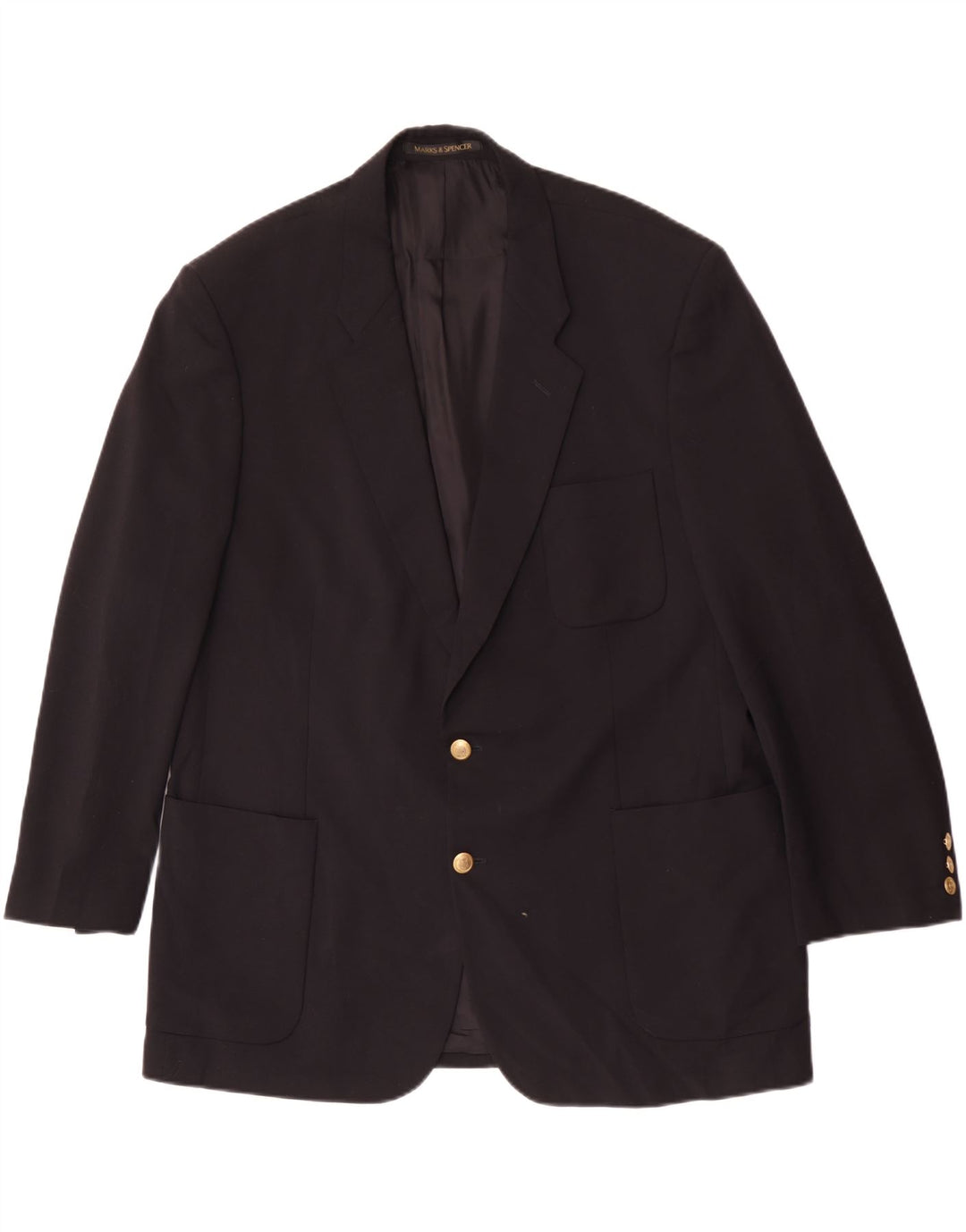 Marks & Spencer Mens 2 Button Blazer Jacket UK 46 XL Black Polyester