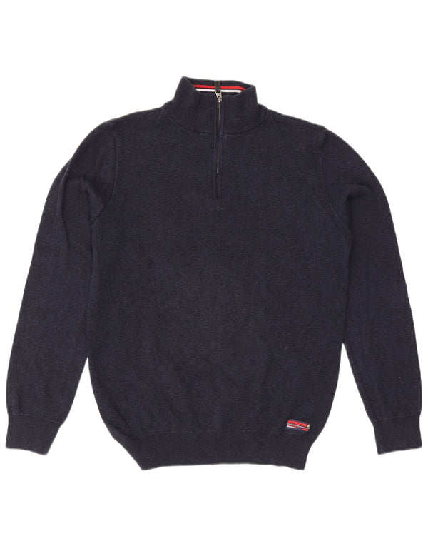 Superdry Pull à col zippé pour homme en coton bleu marine Large