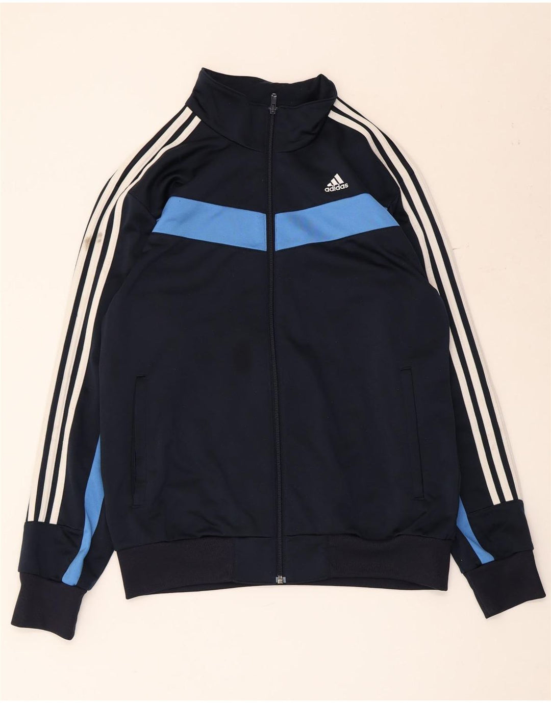 Adidas Mens Tracksuit Top Jacket Medium Navy Blue Colourblock Polyester