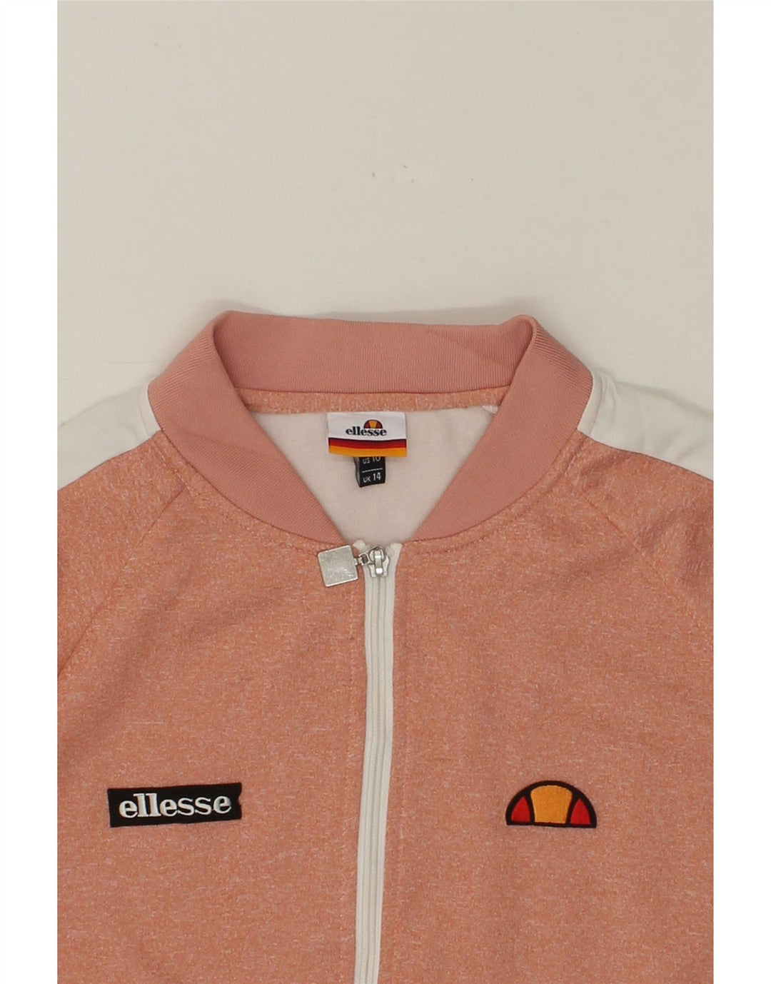 ELLESSE Womens Graphic Crop Tracksuit Top Jacket UK 14 Large Pink Vintage Ellesse and Second-Hand Ellesse from Messina Hembry 