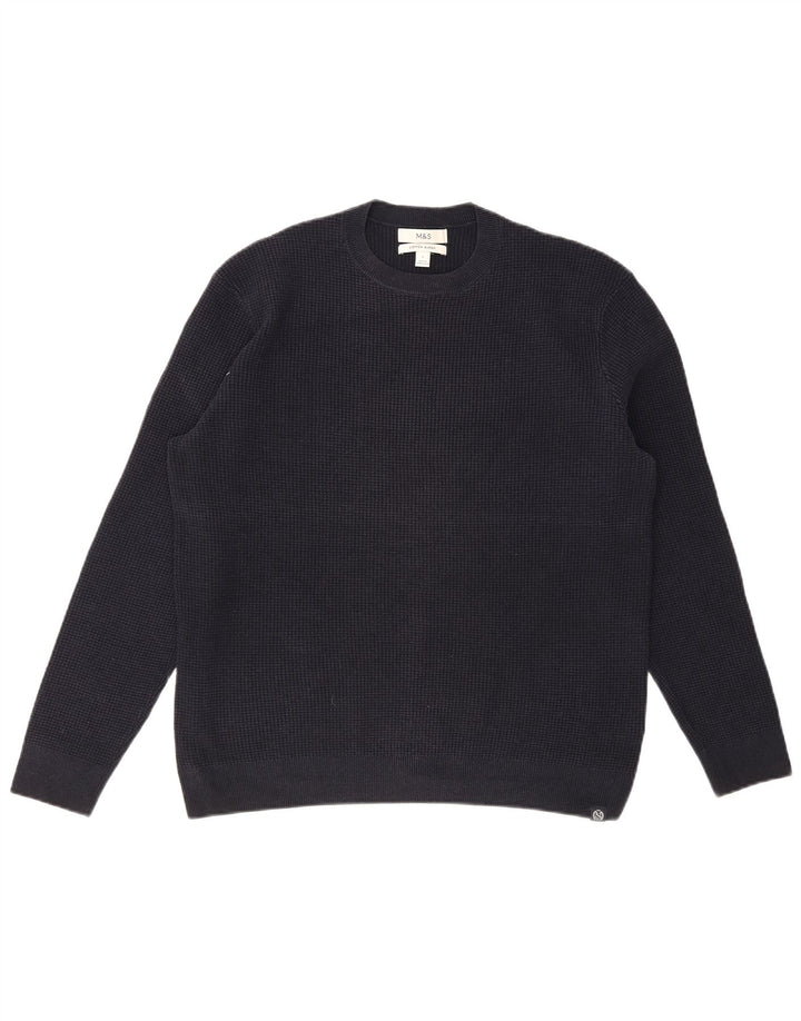 MARKS & SPENCER Herre sweater med rund hals, stor marineblå bomuld