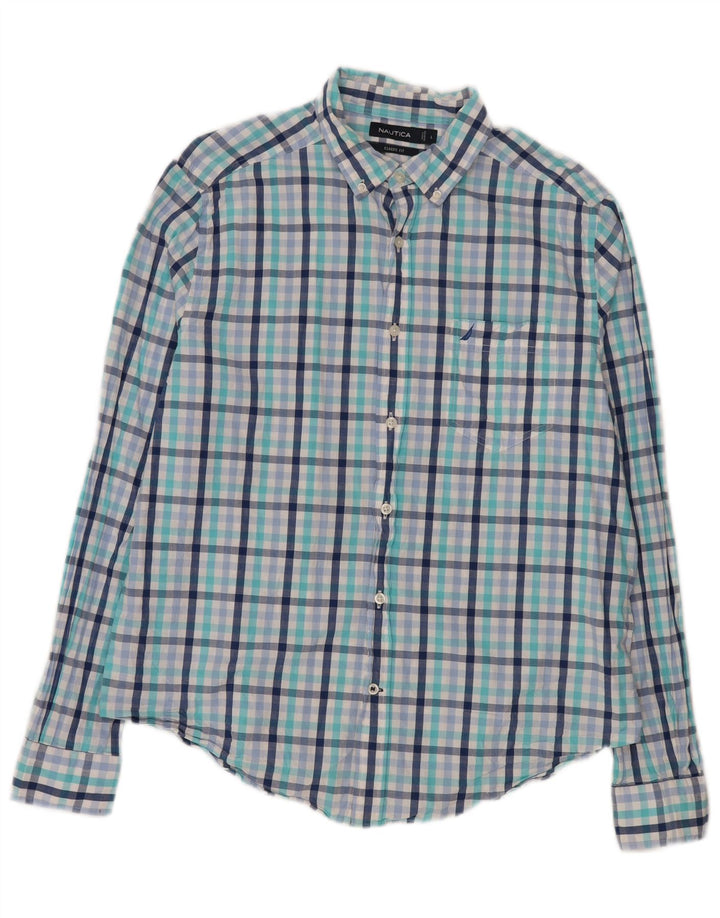 Nautica Mens Classic Fit Shirt Large Blue Check Cotton